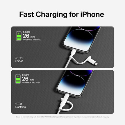 Belkin BoostCharge Pro Cable 2 en 1 USB-C Lightning 5 pies 60W blanco