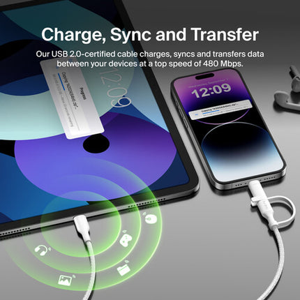 Belkin BoostCharge Pro Cable 2 en 1 USB-C Lightning 5 pies 60W blanco