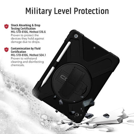 CODi Funda Rugged con Protector Pantalla para iPad 9ª Gen Negro con Correa y Soporte Giratorio
