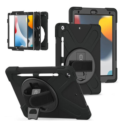 CODi Funda Rugged con Protector Pantalla para iPad 9ª Gen Negro con Correa y Soporte Giratorio