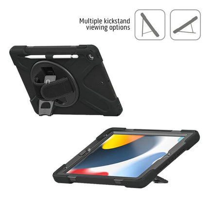 CODi Funda Rugged con Protector Pantalla para iPad 9ª Gen Negro con Correa y Soporte Giratorio