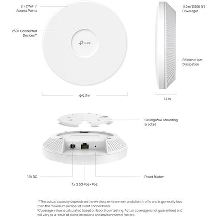 TP-Link Omada EAP723 BE5000 Punto de Acceso Wi-Fi 7 Dual-Banda 5012 Mb/s 2.5G PoE+