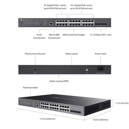 TP-Link Omada SG3428XMPP Switch de Red Gestionado 24 Puertos PoE++ 500W PoE Budget