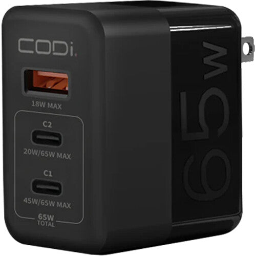 CODi Cargador de Pared USB GaN 65W 3 Puertos 2 USB-C 1 USB-A