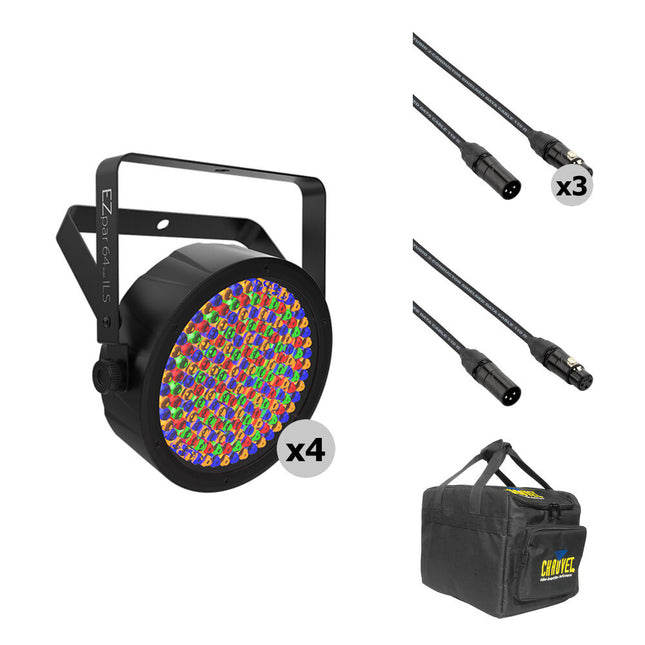 CHAUVET DJ EZPAR 64 RGBA ILS Luz LED PAR Recargable 14° 180 LEDs Kit 4 unidades