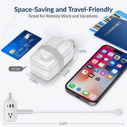 Regleta de viaje Uncaged Ergonomics 6 en 1 con 3 enchufes 3' cable blanco