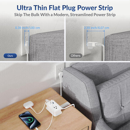 Regleta de viaje Uncaged Ergonomics 6 en 1 con 3 enchufes 3' cable blanco