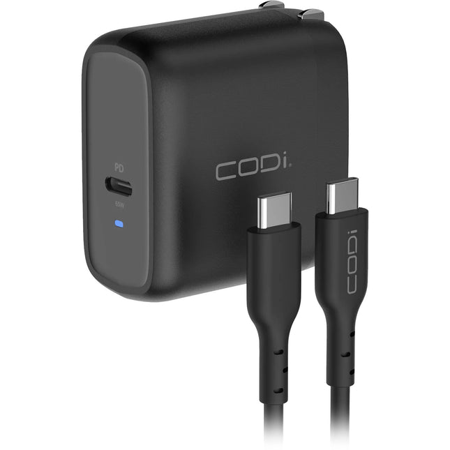 CODi Cargador de Pared USB-C GaN 65W con Cable y Protección integrada
