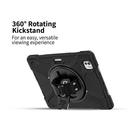 CODi Funda Rugged para iPad Pro M4 M5 Negra con Correa Ajustable y Soporte Giratorio