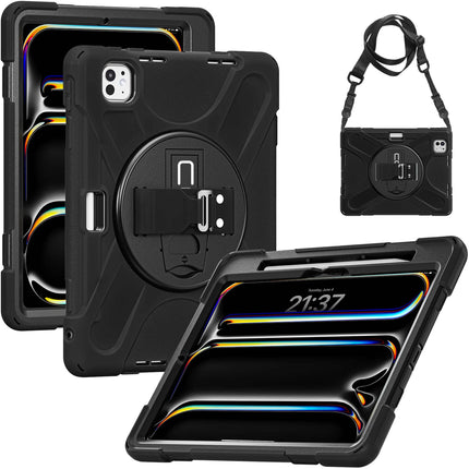 CODi Funda Rugged para iPad Pro M4 M5 Negra con Correa Ajustable y Soporte Giratorio