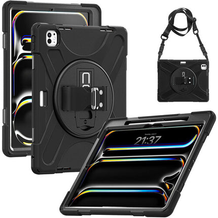 CODi Funda Rugged para iPad Pro M4 M5 Negra con Correa Ajustable y Soporte Giratorio