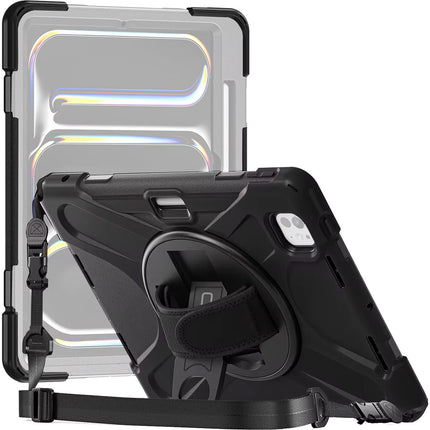 CODi Funda Rugged para iPad Pro M4 M5 Negra con Correa Ajustable y Soporte Giratorio