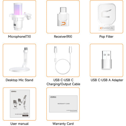 Comica Audio EJoy Uni Pro D Micrófono Condensador Cardioide Inalámbrico USB-C RGB 48 kHz 50 Horas Batería