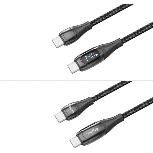 SmallRig Cable de alimentación USB-C 240W con pantalla LED 3.3 pies y sujeción de silicona