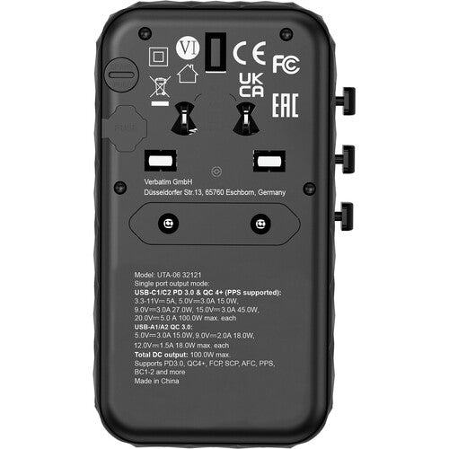 Verbatim UTA-06 Adaptador Universal de Viaje 100W 4 Puertos USB GaN III con Estuche