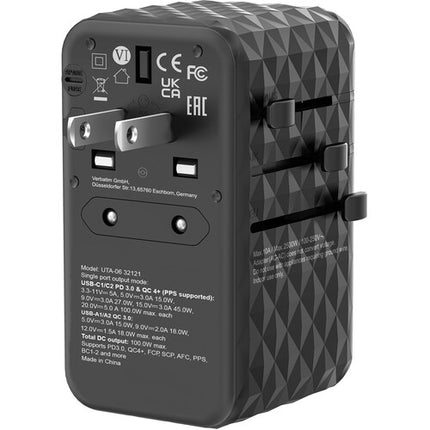 Verbatim UTA-06 Adaptador Universal de Viaje 100W 4 Puertos USB GaN III con Estuche