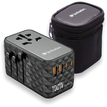 Verbatim UTA-06 Adaptador Universal de Viaje 100W 4 Puertos USB GaN III con Estuche