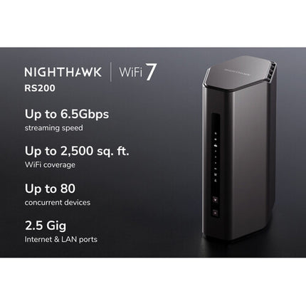 Netgear Nighthawk RS200 Router Wi-Fi 7 Dual Banda 6.5 Gb/s 2500 ft²