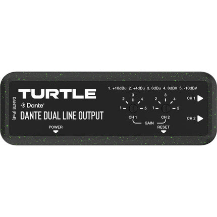 Turtle AV Adaptador de Salida de Línea Euroblock Analógica Dual-Canal Dante 24-Bit 96 kHz PoE USB-C