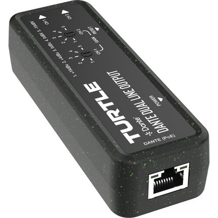 Turtle AV Adaptador de Salida de Línea Euroblock Analógica Dual-Canal Dante 24-Bit 96 kHz PoE USB-C