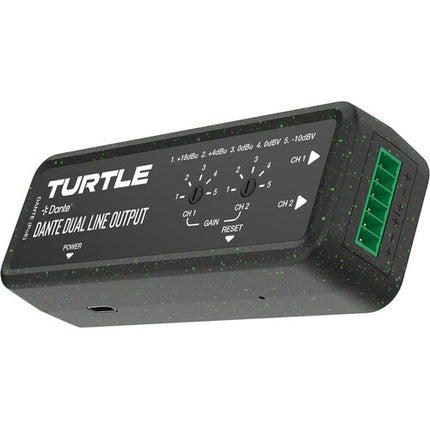 Turtle AV Adaptador de Salida de Línea Euroblock Analógica Dual-Canal Dante 24-Bit 96 kHz PoE USB-C
