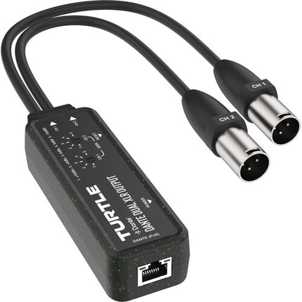 Turtle AV Adaptador Dante a XLR Analógico Dual 24-Bit 96 kHz PoE USB-C