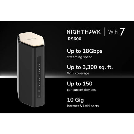 Netgear Nighthawk RS600 BE18000 Router Inalámbrico Tri Banda Wi-Fi 7 18 Gb/s 3300 pies²