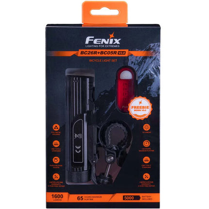 Fenix BC26R Luz de Bicicleta 1600 Lúmenes y BC05R Luz Trasera Recargable USB-C