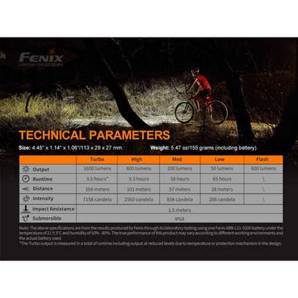 Fenix BC26R Luz de Bicicleta 1600 Lúmenes y BC05R Luz Trasera Recargable USB-C