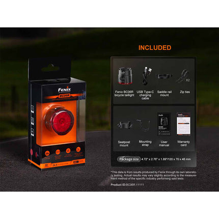 Fenix Linterna BC06R Luz Trasera Recargable 90 Lúmenes IP66 USB-C