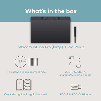 Wacom Intuos Pro Tableta gráfica profesional área activa 13.7x7.7 pulgadas Bluetooth 5.3
