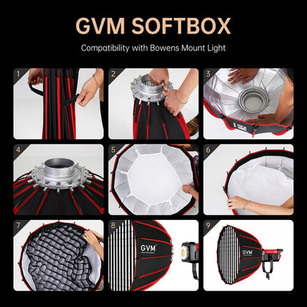 GVM Portable Quick Release Softbox 36 pulgadas con anillo Bowens y rejilla