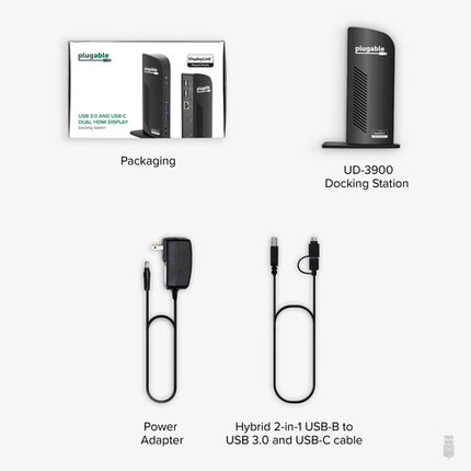 Plugable UD-3900 Docking Station USB 3.0 Dual Display HDMI y DVI con VGA Adapter