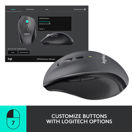 Logitech M705 Marathon Ratón Láser Hasta 3 Años de Batería Diseño Ergonómico Derecho