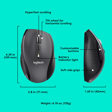 Logitech M705 Marathon Ratón Láser Hasta 3 Años de Batería Diseño Ergonómico Derecho