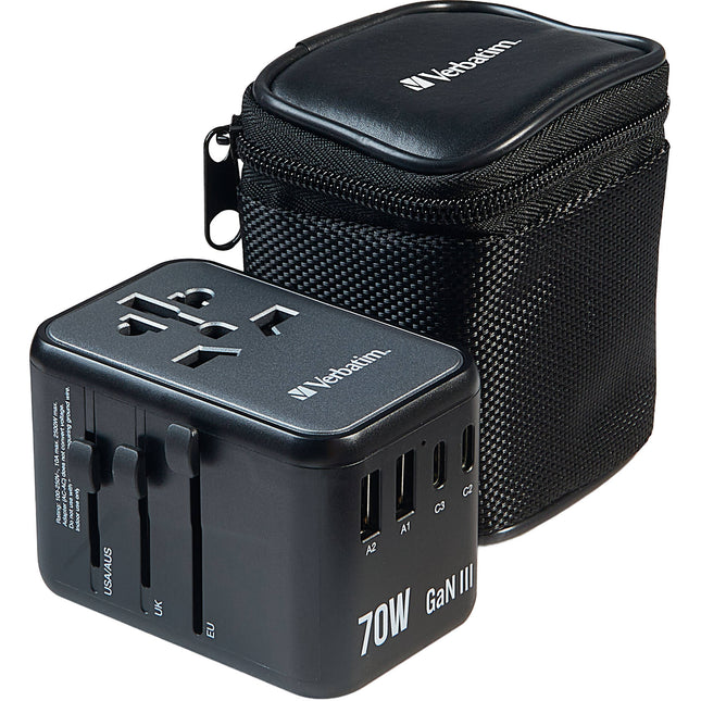 Verbatim UTA-09 Adaptador de Viaje Universal 70W 5 Puertos USB con Estuche