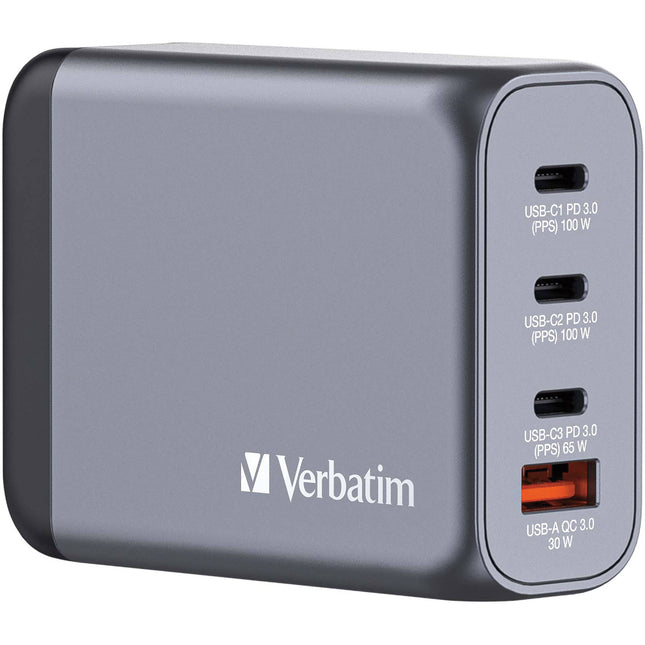 Verbatim 100W Cargador de Pared USB GaN 4 Puertos con Adaptadores EU y UK