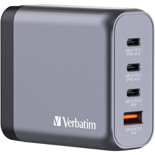 Verbatim Cargador de Pared USB GaN 140W 4 Puertos con Adaptadores EU UK