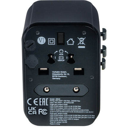 Verbatim UTA-03 Adaptador de Viaje Universal 30W 5 Puertos USB-C USB-A
