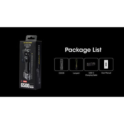 Nitecore EDC29 Linterna Recargable 6500 Lúmenes 2500mAh USB-C