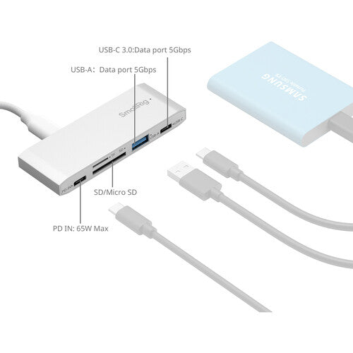 SmallRig Lector de Tarjetas 5 en 1 con Carga Rápida 65W y Cable USB-C 47.2"