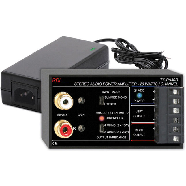 RDL TX-PA40D Amplificador Estéreo 40 Watts Operación 4 y 8 Ohm