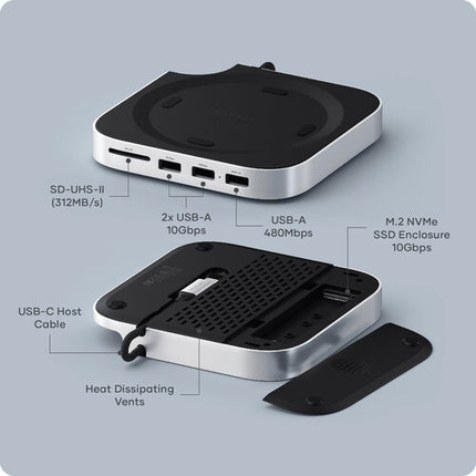 Satechi Soporte y Hub con Enclosure M.2 SSD para Apple Mac Mini M4 USB-C 3.2 Gen 2