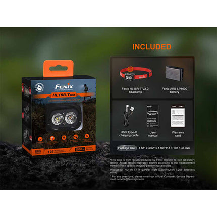 Fenix Flashlight HL18R-T V2 Linterna Frontal Recargable 800 Lúmenes 1900mAh USB-C