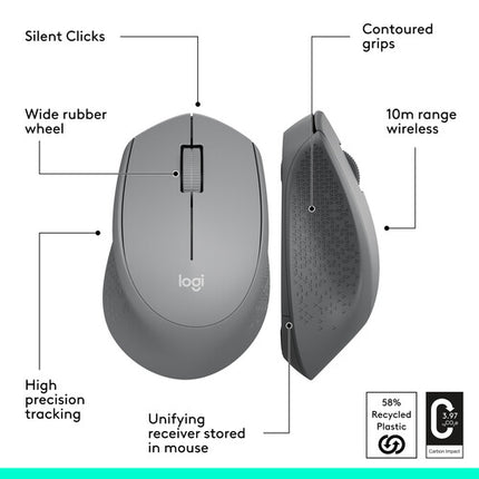 Logitech M330 Silent Ratón Inalámbrico Gris Amarillo 1000 dpi 24 Meses Batería