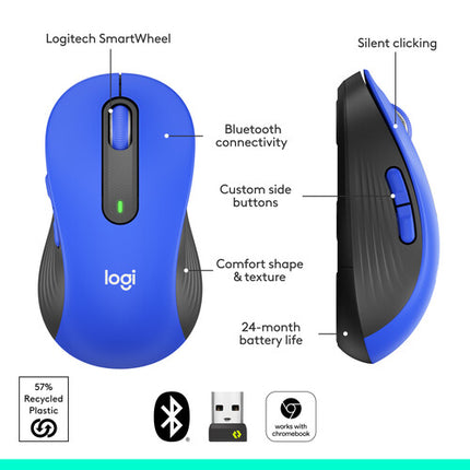 Logitech Signature M650 L Ratón Inalámbrico Azul 2000 dpi Bluetooth RF