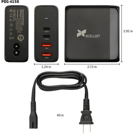 Xcellon Cargador USB GaN 150W 4 Puertos 2x100W USB-C 2x30W USB-A