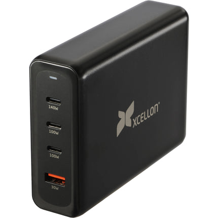Xcellon Cargador USB GaN 240W 4 Puertos con 140W USB-C1 y Cable AC