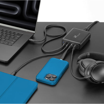 Xcellon Cargador USB GaN 240W 4 Puertos con 140W USB-C1 y Cable AC