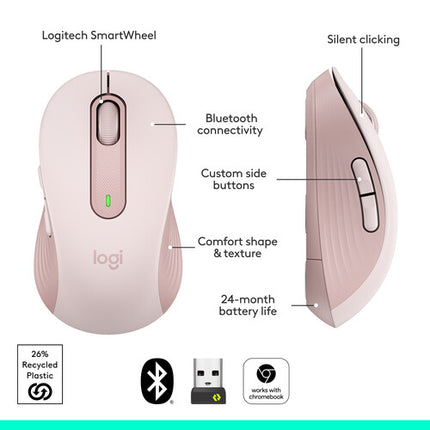 Logitech Signature M650 Ratón Inalámbrico Rosa 2000 dpi RF Bluetooth